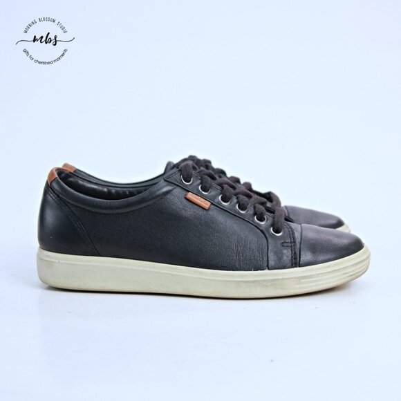 ECCO Soft 7 Leather Lace Up Sneakers Black Women EU 37 US 6-6.5 - Picture 1 of 14